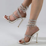 Crtsyal Talons Carre Tendanc Ankle Wrap Lace up Luxury Sexy Strappy Heels 2025