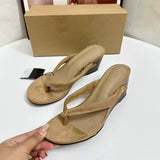 Summer French-Style Gorgeous Toe-Post Wedge Sandals Fashionable High-Heel Flip-Flop Sandals for Women