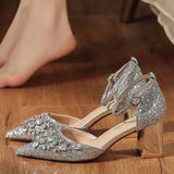 2024 Sandalias Mujer Chunky Fashion Block High Sequin Bling Party Wear Sandals High Heels