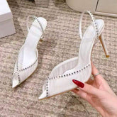 8.5CM/10CM Zapato De Tacon Women's Lace Rhinestone Slingback Heels Pointed Toe Stiletto Sandals for Wedding Party Evening
