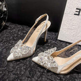 6CM/8CM/10CM New Talons Wedding Bride Slingback Rhinestone Butterfly Stiletto Heels for Women Ladies Pumps