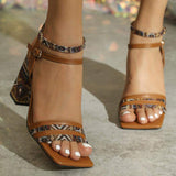 Sandales a Talons Carrés Pour Femmes Women's Square-toe Block Heel Sandals Ladies Sexy High High Shoes
