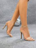 Plus-Size Cross-Border Exclusive Sexy & Stylish Gorgeous Sheer Ankle-Strap Women Heeled Sandals - Black High Heels Shoes