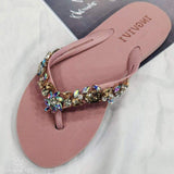 Muti Color Crystal Rhinestone Handmade Shoes Summer Arch Support Ladies Flip Flops Slippers