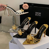 Chaussures Femme Tendance Latest Design Talons Haut Sexy Escarpins Open Toe Women Gold Thin Heels