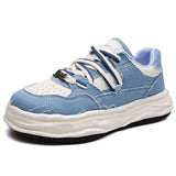Mens Skate Shoes Platform Chunky Sneakers Retro Low Top Board Shoes Distressed Canvas Leather Streetwear Fashion Casual Sneakers
