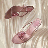 Scarpe Donna Tacco Alto Pink Rhinestone High Heel Mules Elegant Open Toe Slide Sandals Heels for Party & Wedding