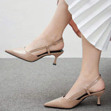 New French-Chic Pointed-Toe Women Nude Thin Heel Sandals Apricot Color Ankle Strap Design High Heel Pumps