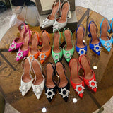 Luxury Chaussure En Talon Custom Slingback Diamond Fashion Kitten Comfortable Shoes Women Heels for Ladies