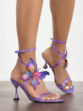 Wholesale From Source Factory: Ladies' 3D Butterfly Embellished Stiletto-Heel Sandals - Purple Ladies Sexy High Heels Pumps