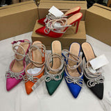 Quality Bow Pearl Sling Back 2025 Elegant Fashion Pointy Toe Short Heels for Women and Ladies