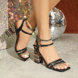 Women's Square-toe Block Heel Sandals New Retro Woven Popular Stylish Sandales Talons Pour Femmes