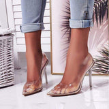 Mules Chaussures Femmes Size 42 Nude Sandals New Design Transparent PVC Heels for Ladies