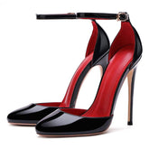 Custom Outsole and Insole Color Size 33-46 Talons Patent Leather Ankle Strap Stiletto Round Toe Party Pumps for Women