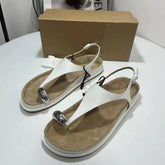 Chaussures Plates Femmes Versatile Casual Female Flat Sandals with Round Toe Decorative Metallic Buckles