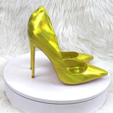 2025 New Laser Gold High Heels 12CM Pointed Fine Heels Red 8CM Women's Shoes