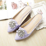 Rhinestone Zapatos Pointed Toe Loafer Mules Slip on Slides Flat Shoes Lady Women's Slippers