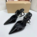 Patent Leather Embellished Pointed-Toe Women Sexy Stiletto Heel Mules - Closed-Toe Backless Heeled Sandals