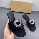 Latest Design Love Rhinestone Ladies Slides Footwear Open Toe Flat Casual High Quality Women's Sandals
