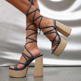 Spring Chaussure Femme Talon Compense Thick Sole Block Strappy High Sexy Platform Heels