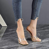 Tacones De Mujer Bling Transparent PVC Rhinestone Peep Toe High Heel Mule Clear Acrylic Stiletto Sandals
