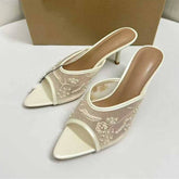 Backless Embroidered Beaded Mesh Sandals - Stylish Versatile Stiletto Peep Toe Women High Heeled Sandals