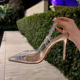 Studded Talons Aiguilles Transparent Sexy Strap up Clear Heels for Women