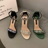 Chaussure Dame Green Rhinestone New Trendy 2025 Stiletto High Women Sexy and Elegant Summer Heels