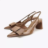 Pointed Toe Bowknot Decoration Block Heel Sandals for Women Quality Comfort Summer Ladies Casual Heel Shoes