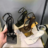 Brown Sandalias De Mujeres Open Toe Elegant Women Heel Sandals Shoes for Ladies