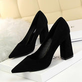 Bigtree Chaussure Talons Haut Sexy Escarpins Suede Block Heels Women's Pumps for Ladies