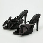 Chaussure Talons Satin Material Fashion Big Bow Tie Rose Red Heels for Women