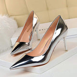 Tacones Plata 2025 Sexy Elegant Pointed Toe Trendy Large Size 43 Low Silver Shoes Women Pumps/ Heels for Ladies