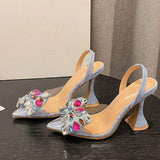 Rhinestone Bow Escarpins Femme Talon Haut Sexy Slingback 2024 Ladies Heels for Party