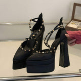 Sandalias Con Plataforma Studded Cross Strap Chunky Buckle Luxury Women Platform Heels