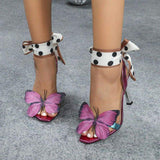Ankle Strap New Trendy Sandal Chaussures Shoes Women Butterfly High Heels for Ladies Elegant