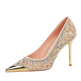 Rhinestone Elegant Shoes Women New Summer Woven Sandals Stylish Shiny Comfortable Single Shoes Heels