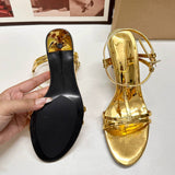 Elegant Gold Fashionable Women's High-Heeled Shoes Open-Toe Casual Dress Stiletto-Heel Sandals for Outdoor Wear