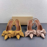Big Bow Point Toe Tacones Slingback Elegant Pumps Shoes Cute Heels for Women