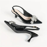 Pointed-Toe Ladies' Heeled Pumps with 3D Painted Flowers - Patent Leather Elegant Black Style Women Sexy Sandals