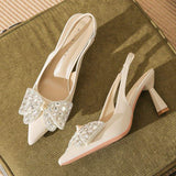 Chaussures Femmes Luxe High Quality Rhinestone Silk Pumps Slingback Luxury Trendy Heels for Ladies
