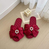 Sandals Femme Party Wedding Slippers Large Bow Female Silk Home Shoes
