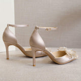 New Arrival Fancy Bow Rhinestone Buckle Strap Pointed Toe Heels for Ladies