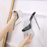 19CM Sandalias Con Tacon Transparent Stiletto Slide Sandals Pole Dance & Nightclub Women's Clear Platform Ultra High Heel