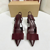 Women Pointed Toe Bow Slingback Heels Elegant Patent Leather Block Heel Sandals Pumps Chic Evening Party Shoes Dressy