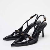 Wine Chaussures Femme Sandales a Talon Sexy Slingback Pointy Toe Luxury Heels for Ladies