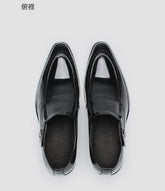 Men's Glossy Cowhide Leather Slip On Dress Shoes With Brogue Detailing And Side Buckle Accent Formal Business Wedding Shoes