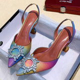 Zapatos De Mujer Elegante Dropshipping Luxury Rhinestone Diamond Kitten Slingback Sandals Ladies Heels Shoes for Women