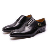 Breathable Men's Wedding Oxfords: Premium Leather Pointed Business Shoes with Buckle