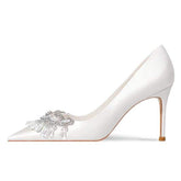 Wedding Bride Shoes Size 33-42 Elegant Silk White Pearl BOw Pointed Toe Pumps Sexy 2025 Trendy Women's Heels